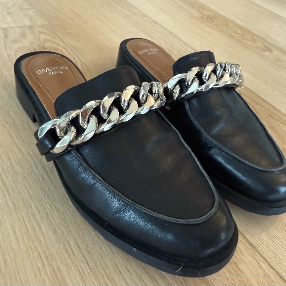Givenchy Black Leather Chain Mules
